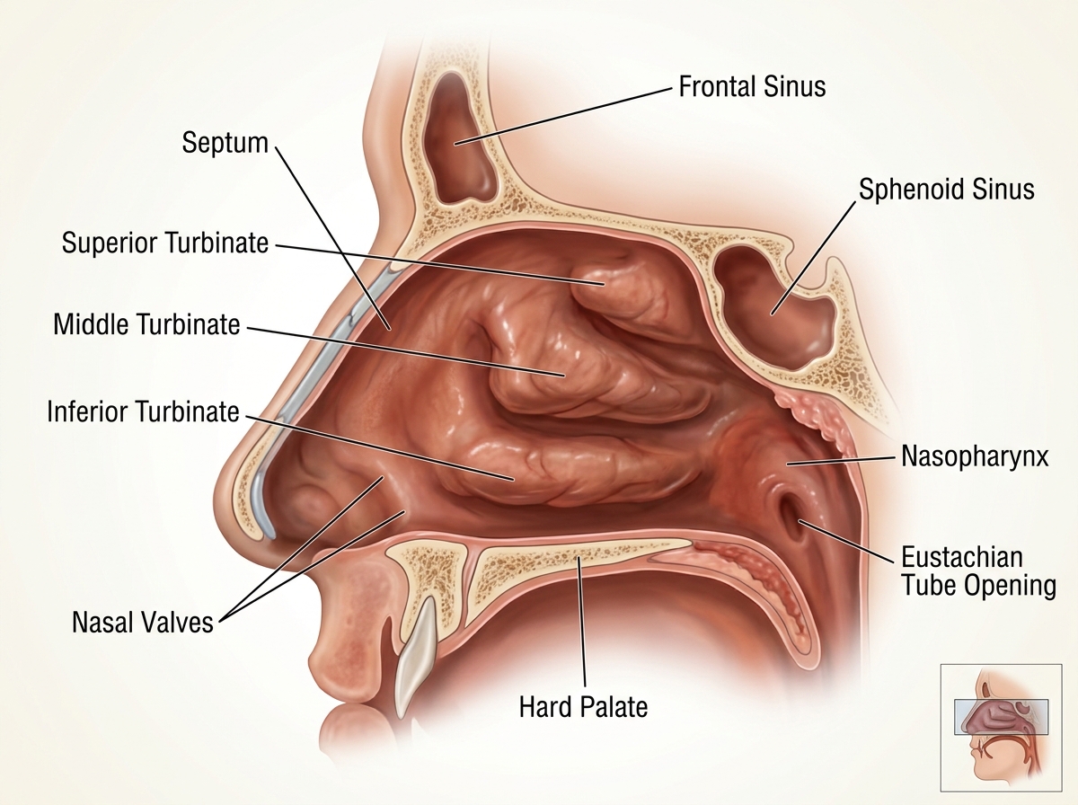 Internal nasal structures: septum, turbinates, and nasal valves - rhinoplasty for breathing issues