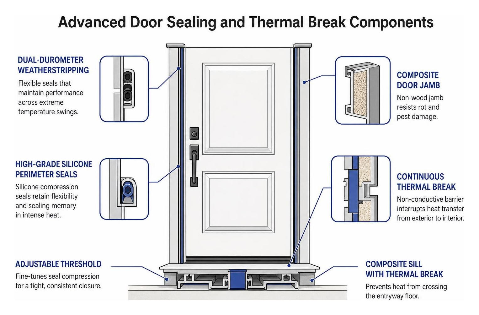 Diagram of advanced door sealing and thermal break components Diagram of advanced door sealing and thermal break components