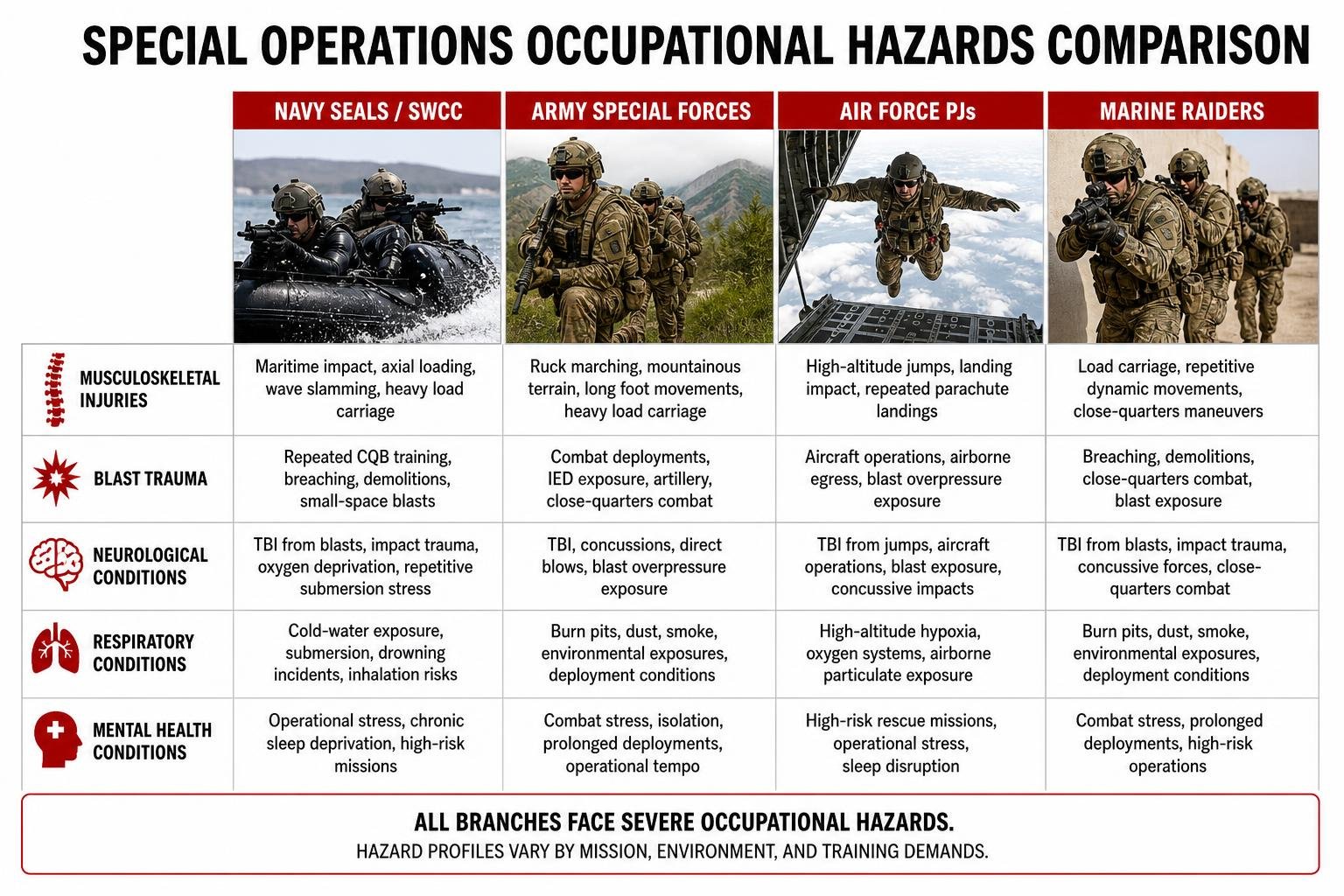 Special Operations Occupational Hazards Comparison