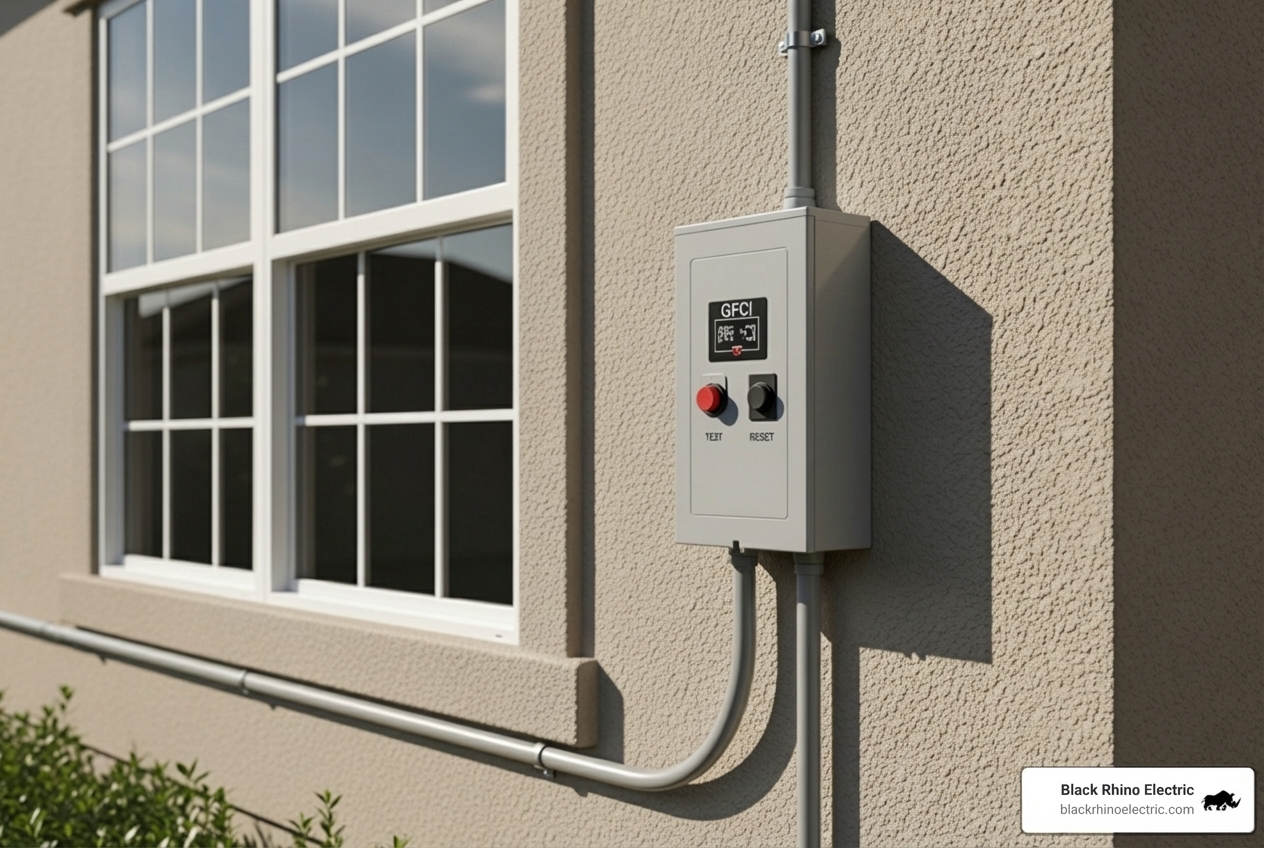 Properly mounted GFCI disconnect box on a house - hot tub wiring