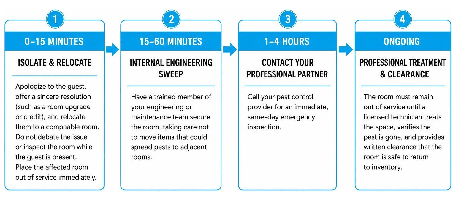 Step-by-step sequence of the 4-Hour Rapid Response Protocol for hotel pest incidents Step-by-step sequence of the 4-Hour Rapid Response Protocol for hotel pest incidents