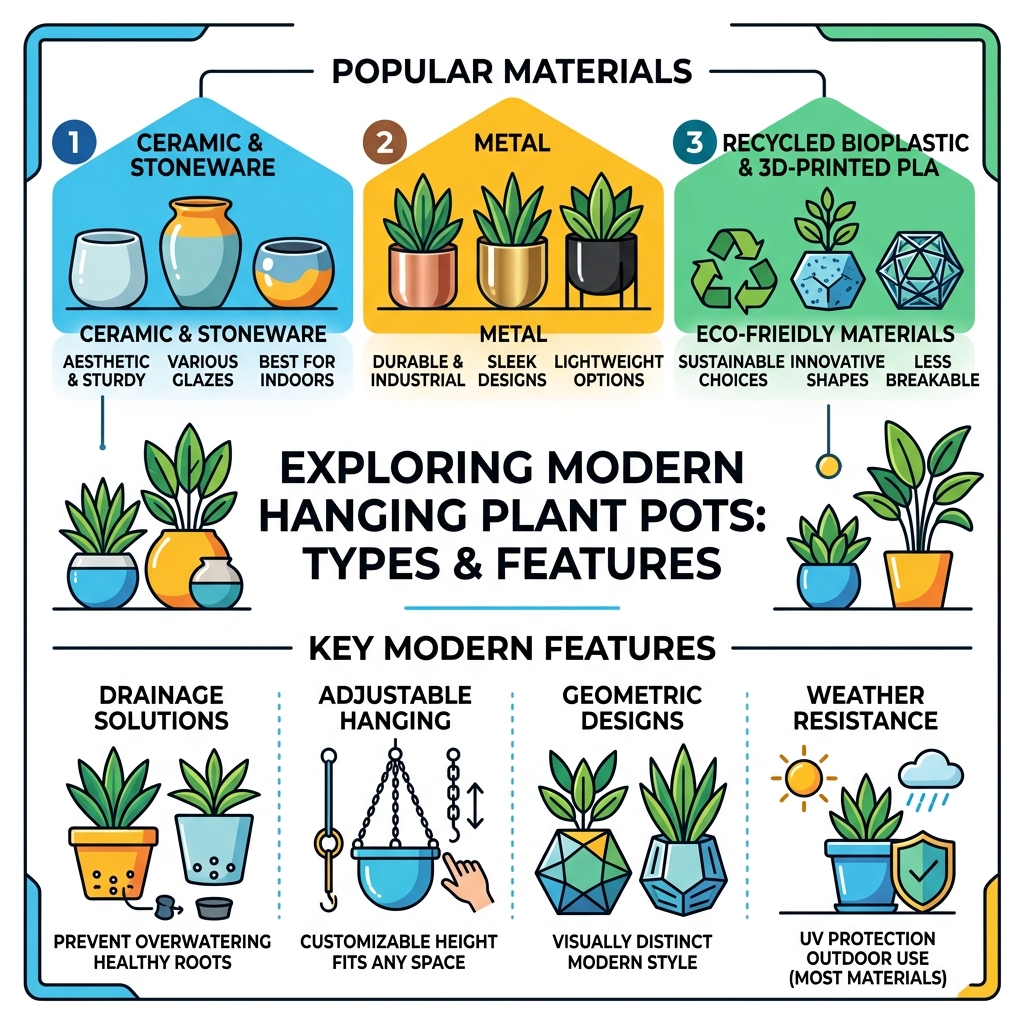 infographic showing types materials and key features of modern hanging plant pots - modern hanging plant pots infographic infographic showing types materials and key features of modern hanging plant pots - modern hanging plant pots infographic