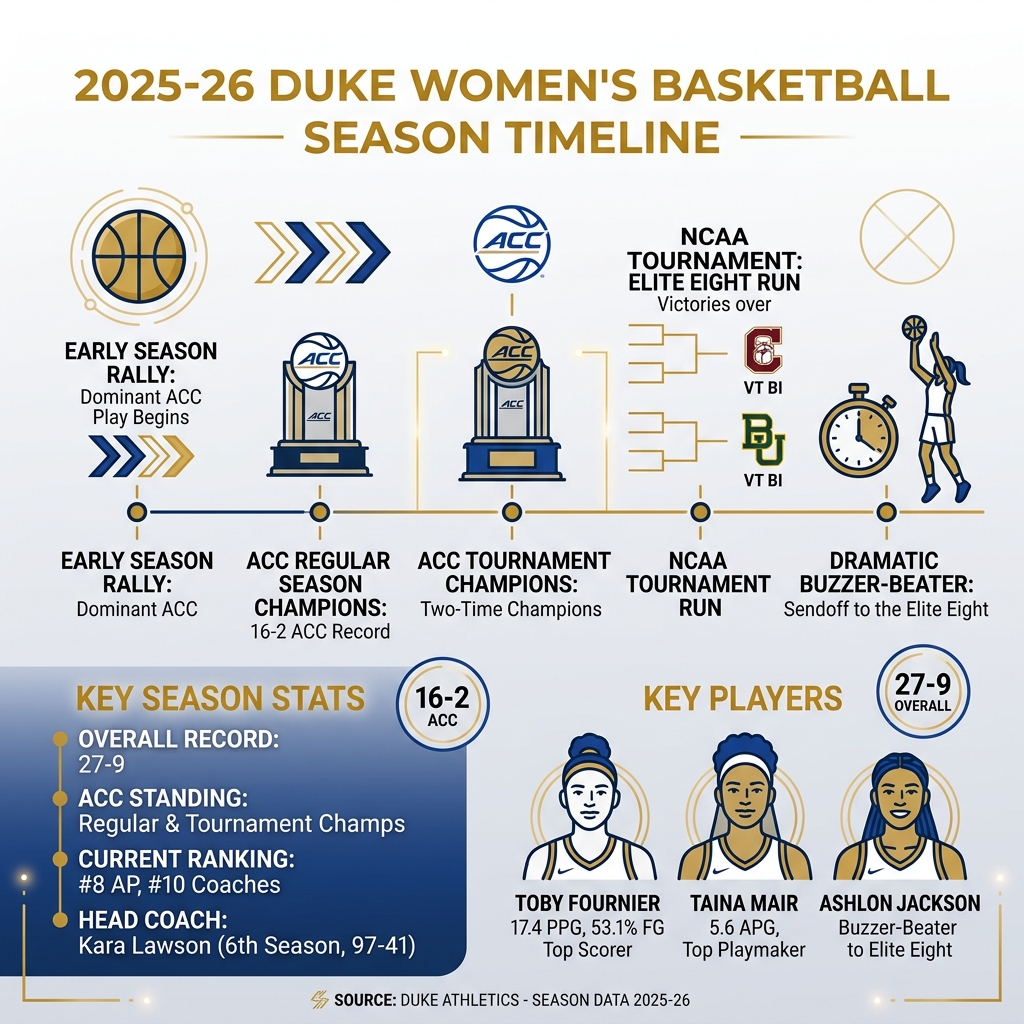 2025-26 Duke women's basketball season timeline: record, ACC titles, tournament milestones, and key players - duke