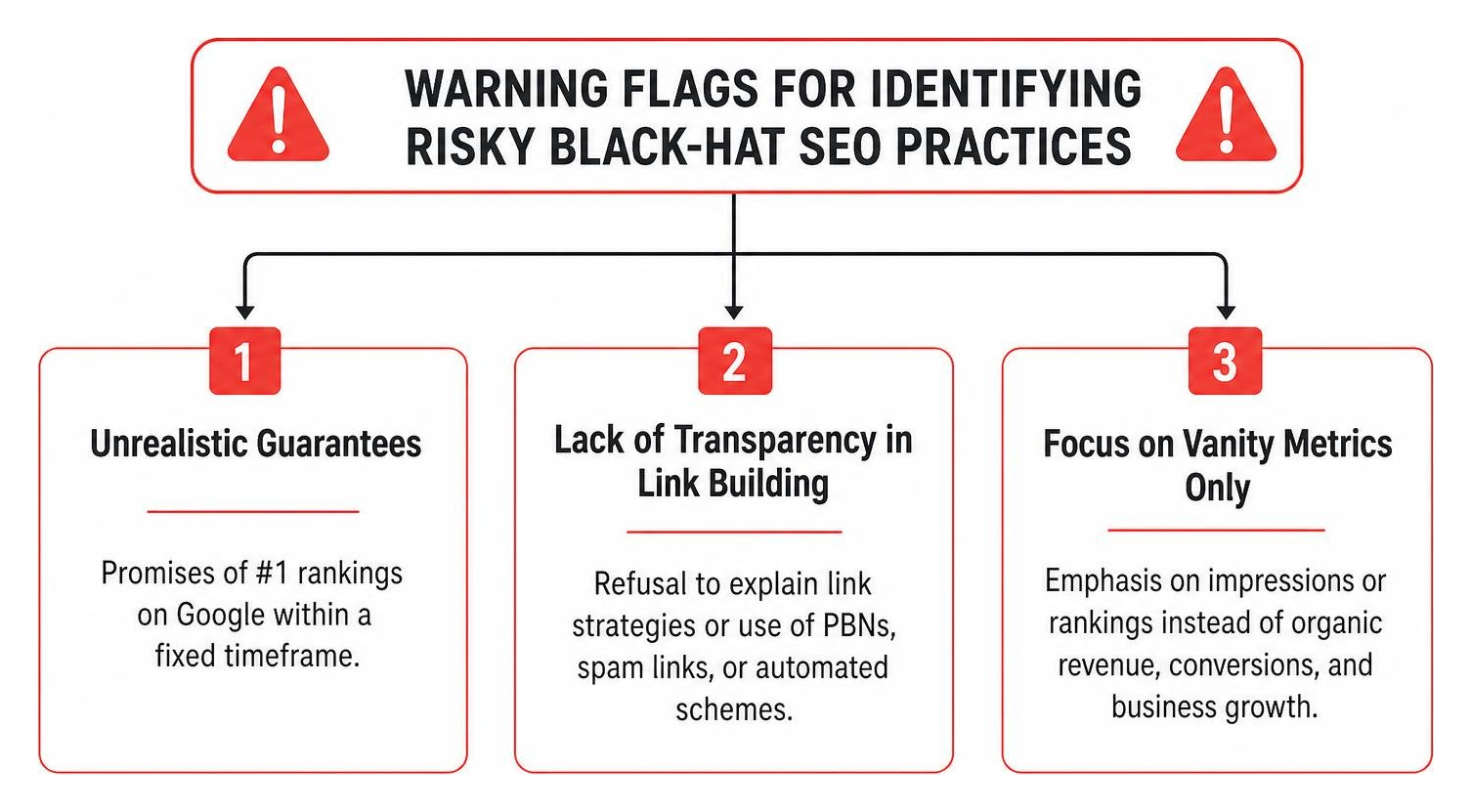 Warning flags for identifying risky black-hat SEO practices during consultant interviews