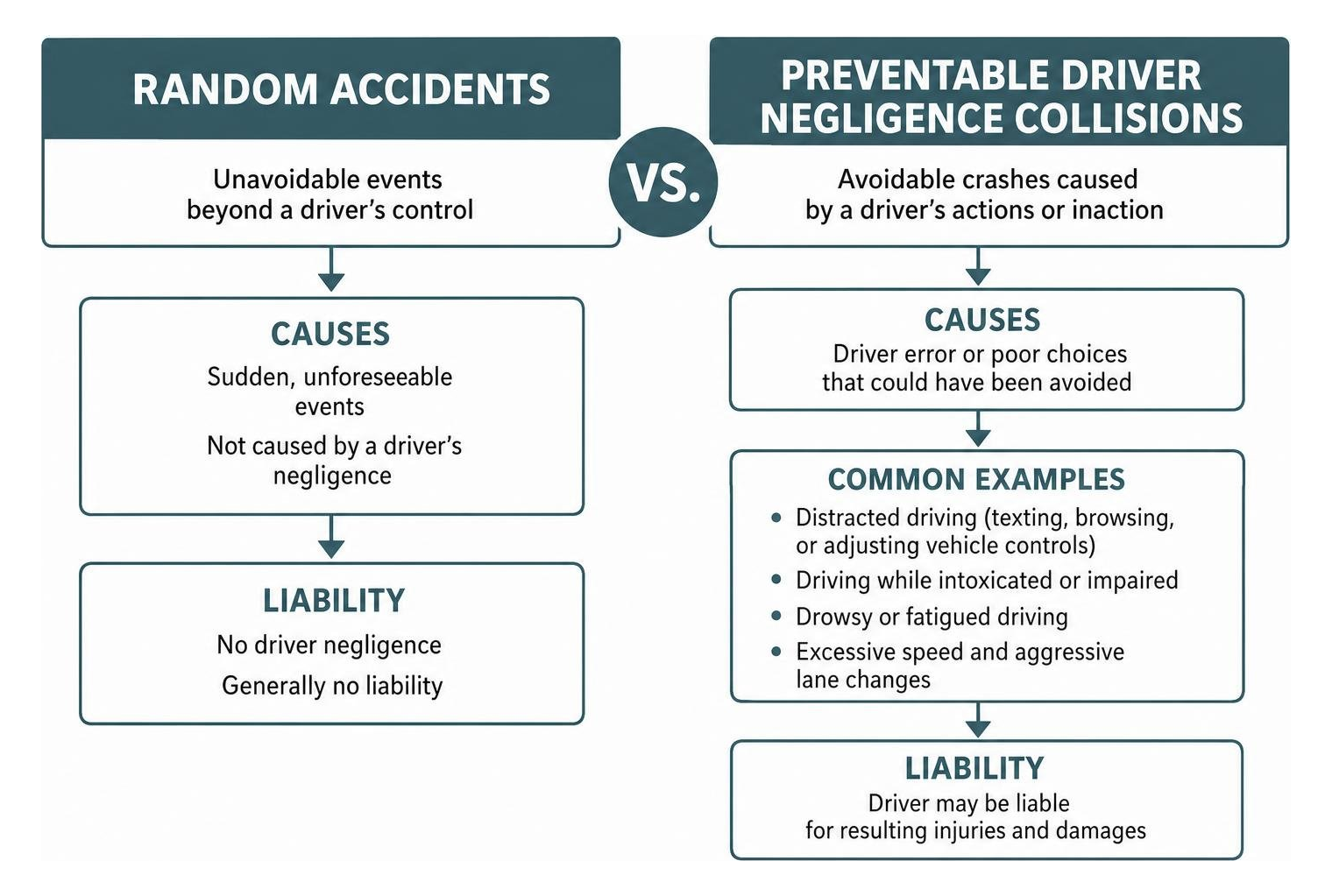 Comparison of random accidents versus preventable driver negligence collisions