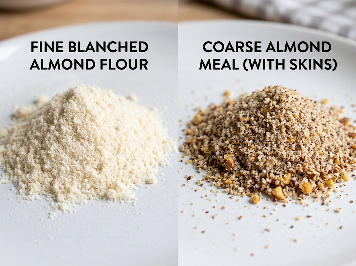 comparison of fine blanched almond flour and coarse almond meal texture - easy almond flour muffins