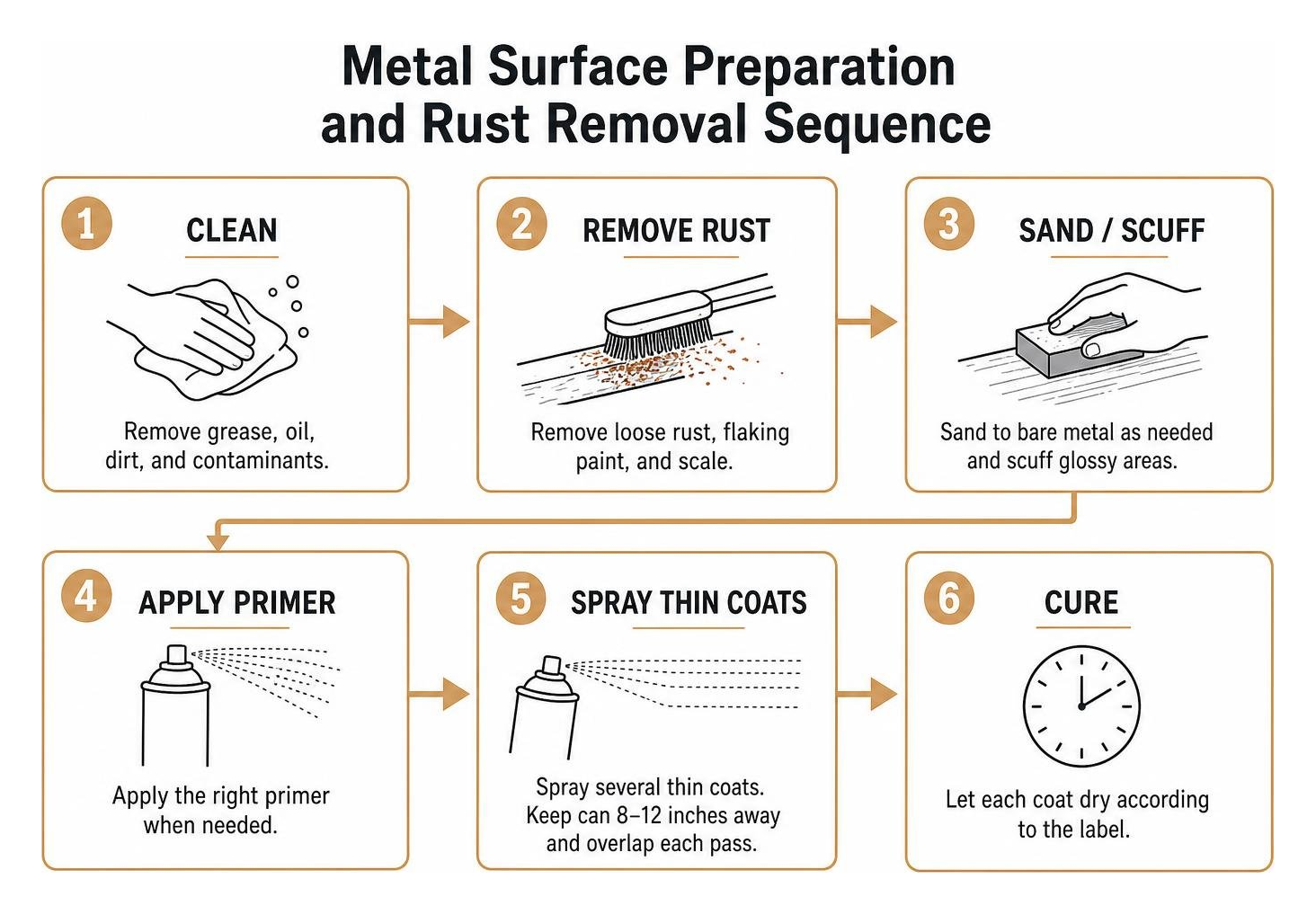 Metal surface preparation and rust removal sequence Metal surface preparation and rust removal sequence