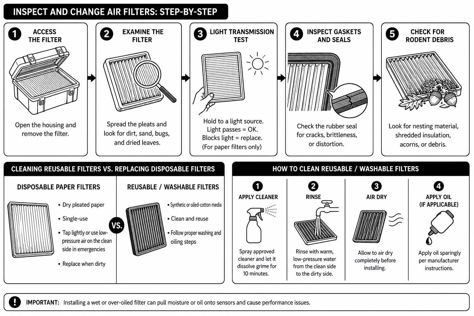Step-by-step process of inspecting and changing home and vehicle air filters Step-by-step process of inspecting and changing home and vehicle air filters