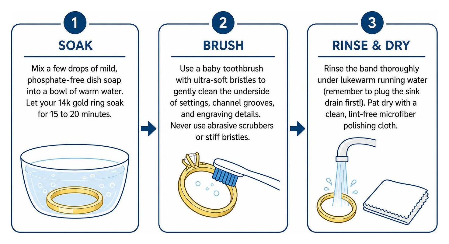 gold jewelry home cleaning step-by-step process