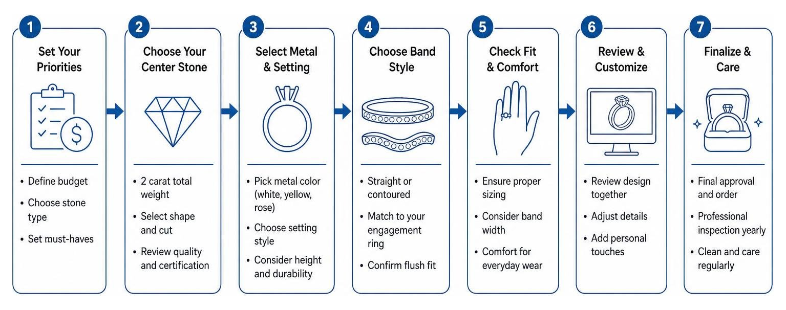 Process of selecting or designing a 2 carat wedding ring set Process of selecting or designing a 2 carat wedding ring set
