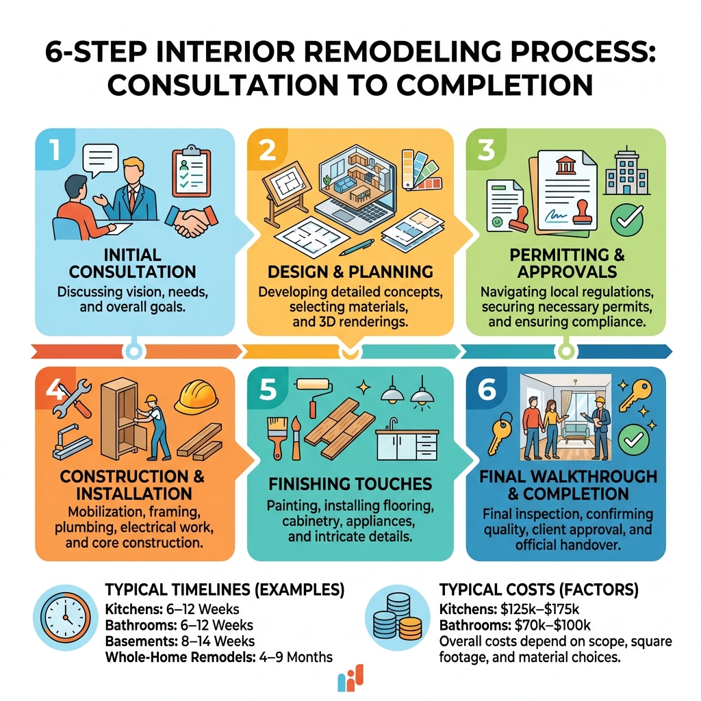 6-step interior remodeling process from consultation to completion with costs and timelines - interior remodeling company