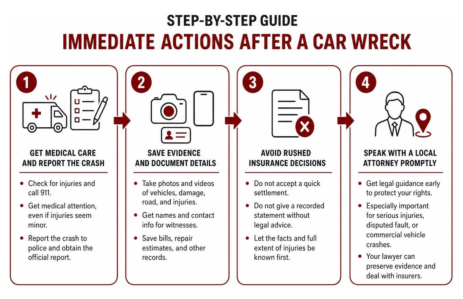 Step by step guide to immediate actions after a car wreck