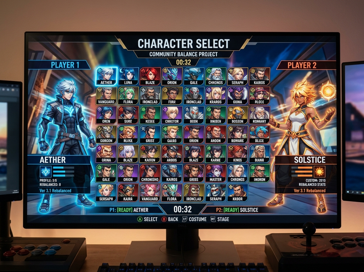 A modded character select screen from a community balance project - fighting game character balance