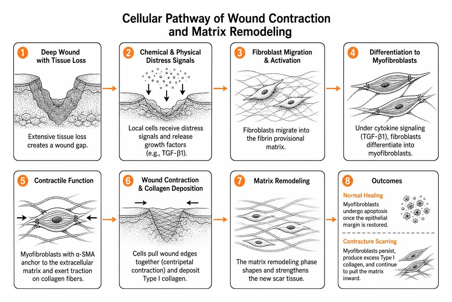 cellular pathway of wound contraction and matrix remodeling