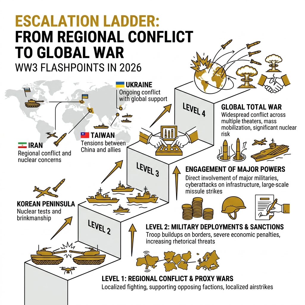 Escalation ladder from regional conflict to global war with WW3 flashpoints - ww3 infographic 