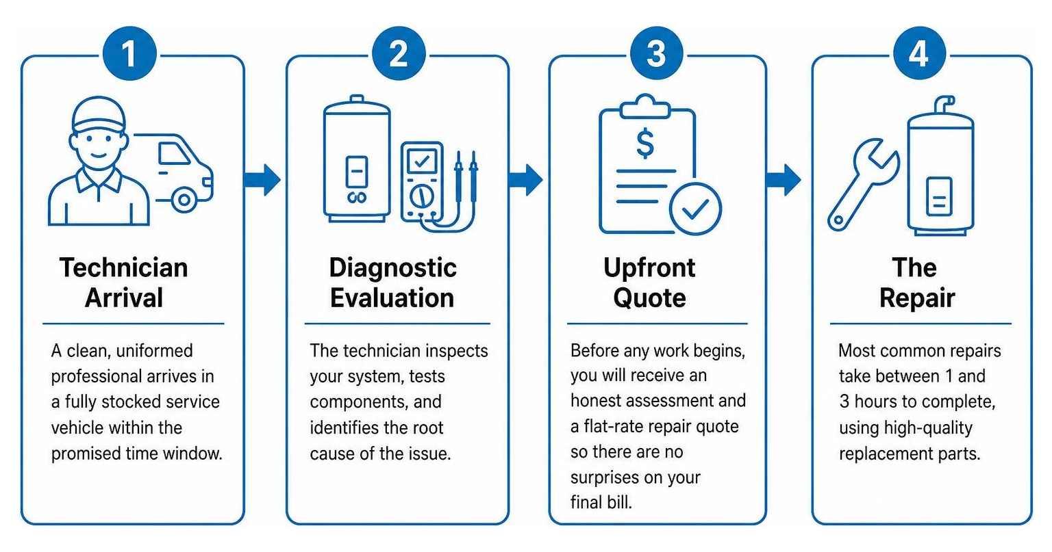 diagram of the professional water heater repair visit process diagram of the professional water heater repair visit process