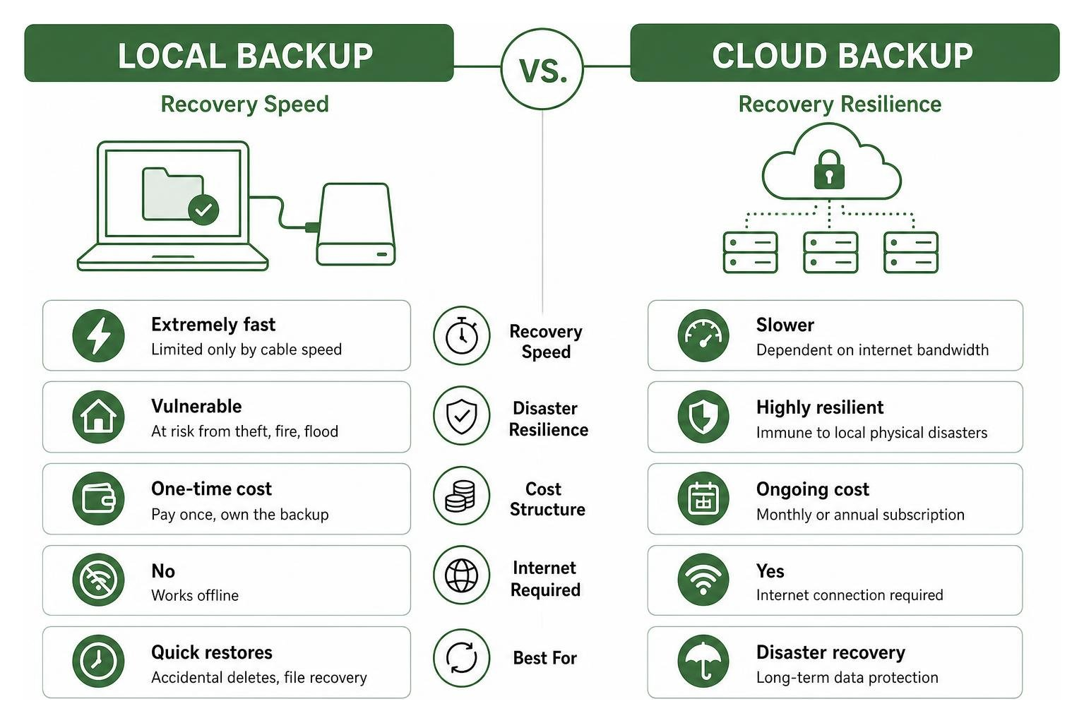 comparison diagram of local recovery speed versus cloud recovery resilience