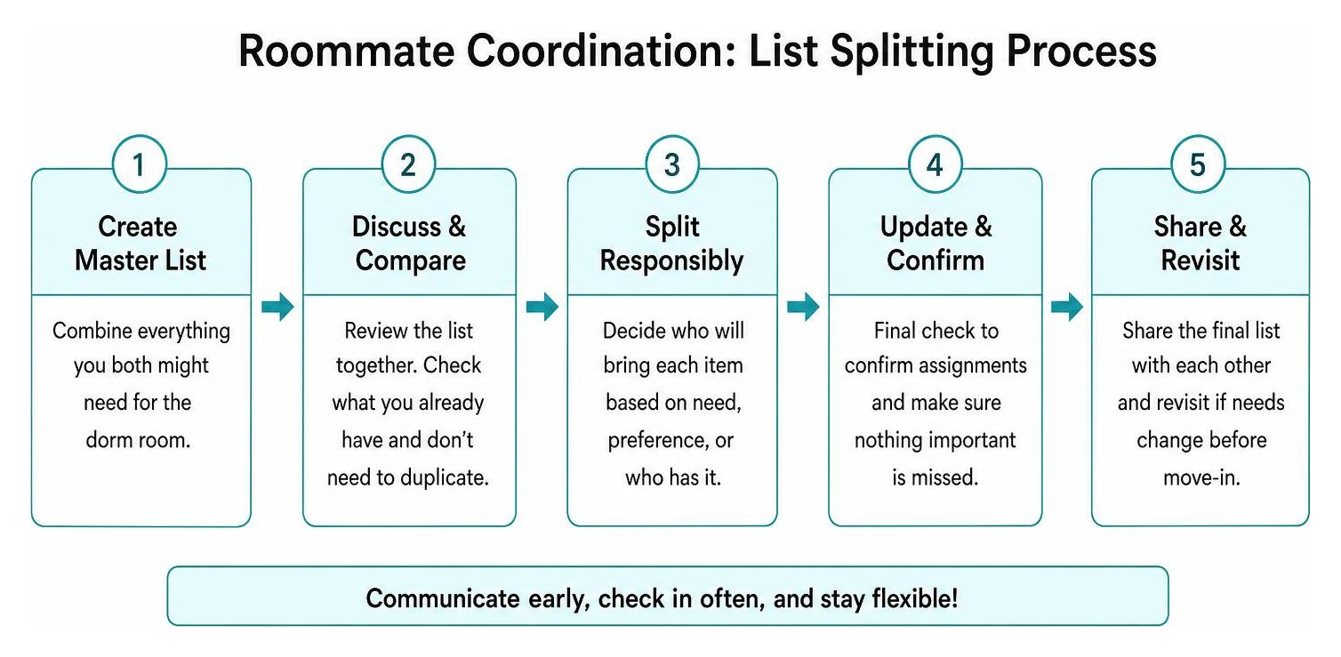 Roommate coordination list splitting process diagram Roommate coordination list splitting process diagram