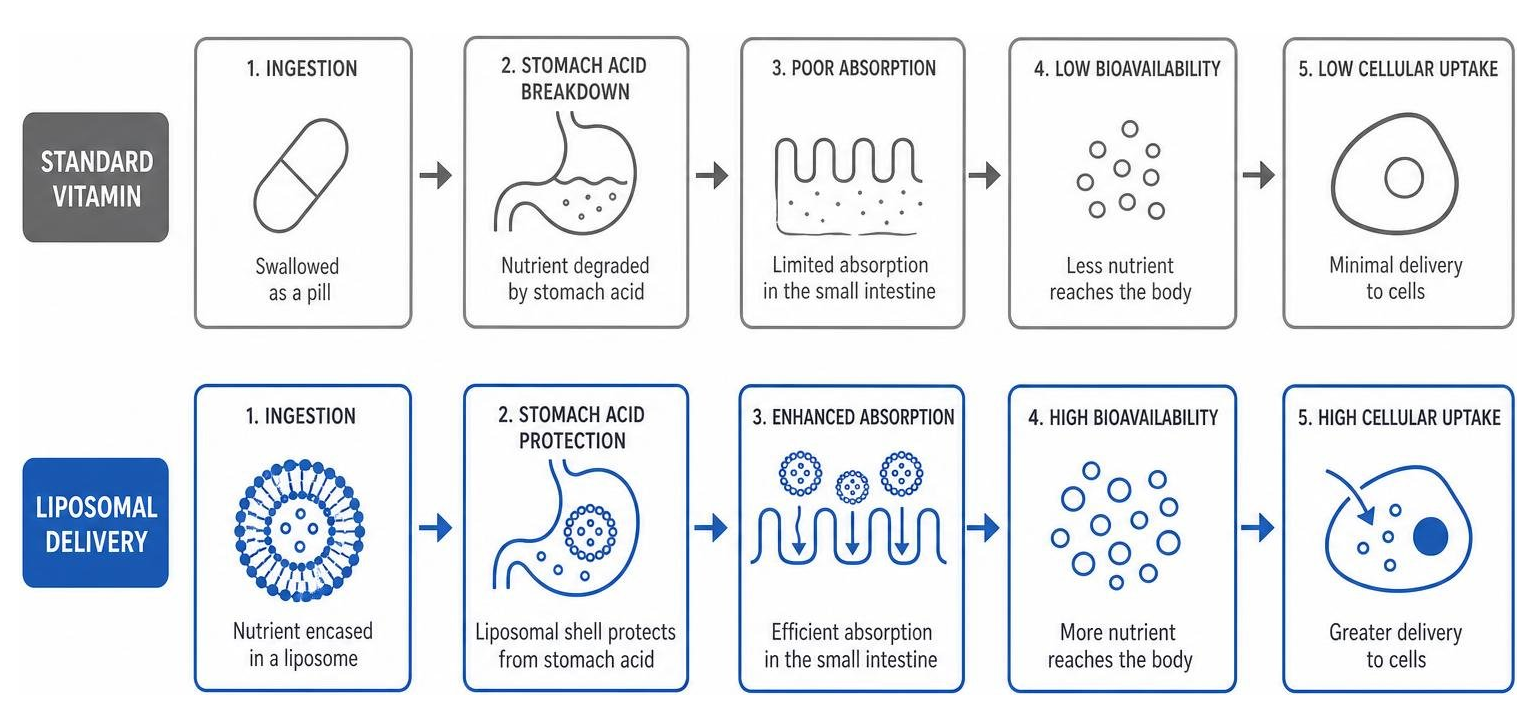 diagram of liposomal nutrient delivery process