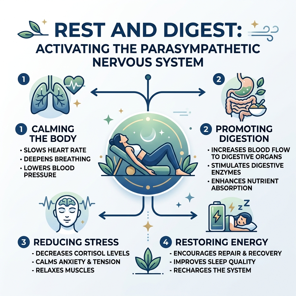 Infographic explaining the "Rest and Digest" response - Restorative yoga classes infographic 