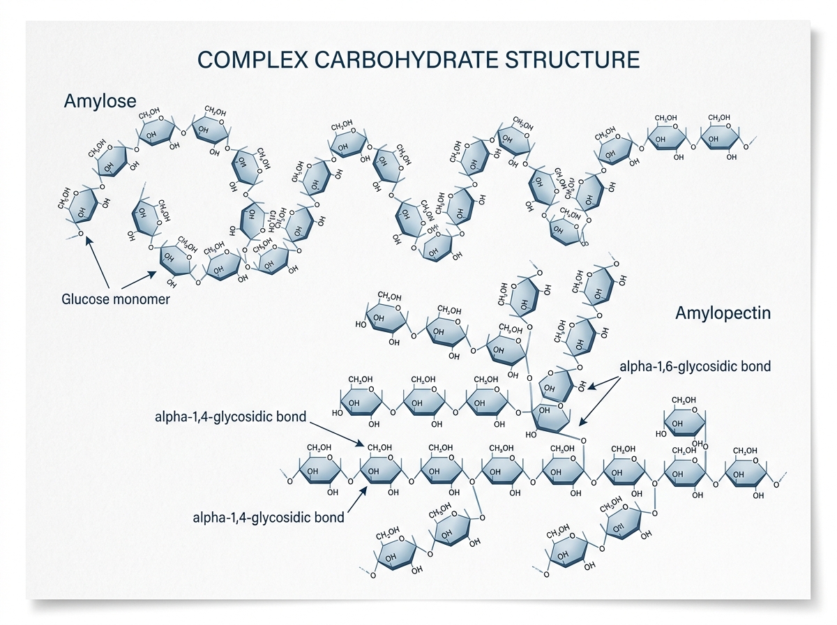 molecular structure of complex carbohydrates showing long chains of glucose units - low glycemic index carbs molecular structure of complex carbohydrates showing long chains of glucose units - low glycemic index carbs