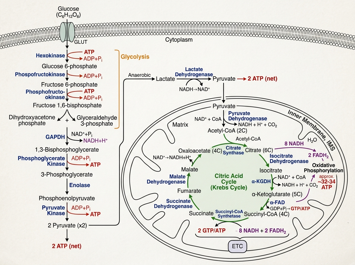 complex metabolic pathway generated by AI showing glucose metabolism - ai biology diagram generator college