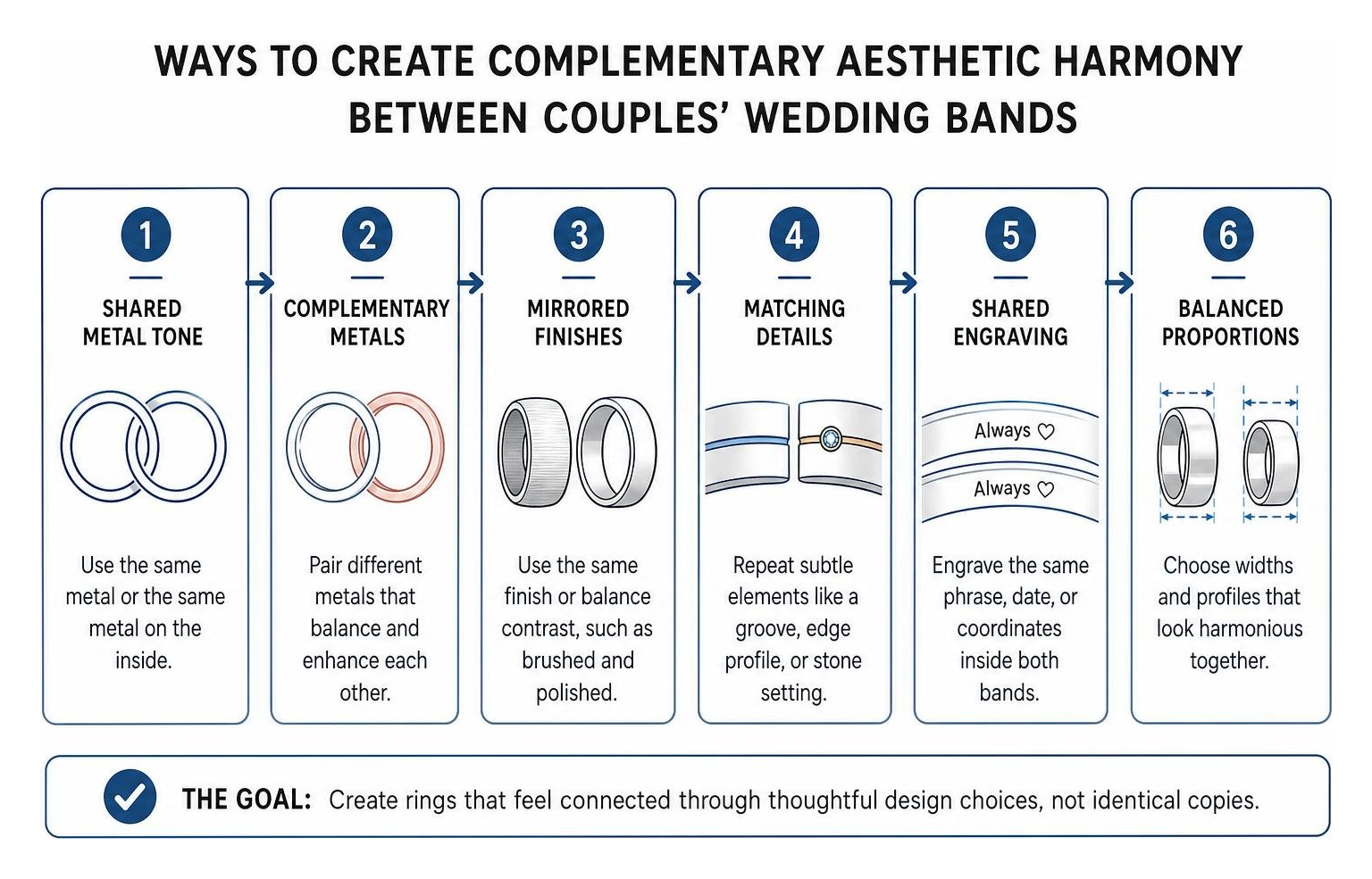 Ways to create complementary aesthetic harmony between couples' wedding bands Ways to create complementary aesthetic harmony between couples' wedding bands