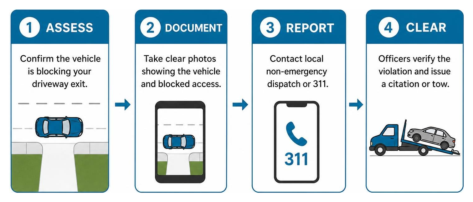 Driveway obstruction resolution: assess, document, report, clear Driveway obstruction resolution: assess, document, report, clear