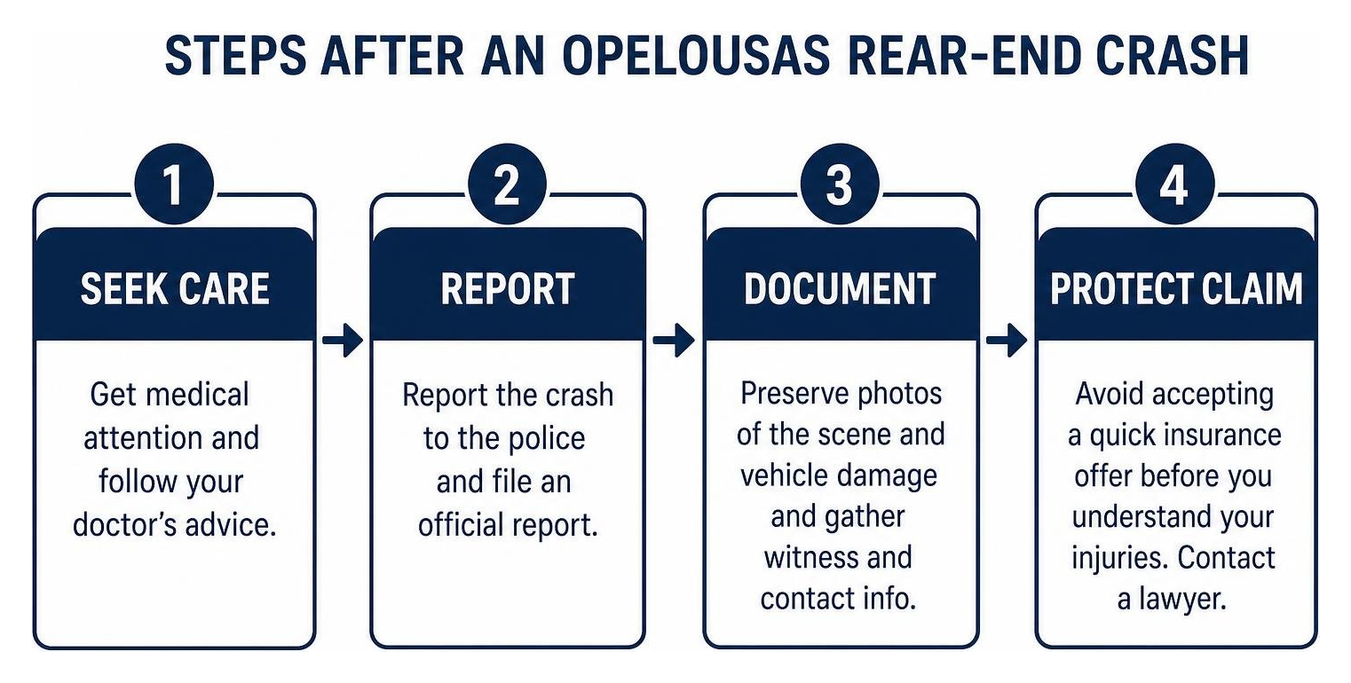 Steps after an Opelousas rear-end crash: seek care, report, document, protect claim Steps after an Opelousas rear-end crash: seek care, report, document, protect claim