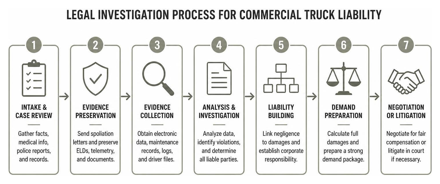 Legal investigation process for commercial truck liability Legal investigation process for commercial truck liability