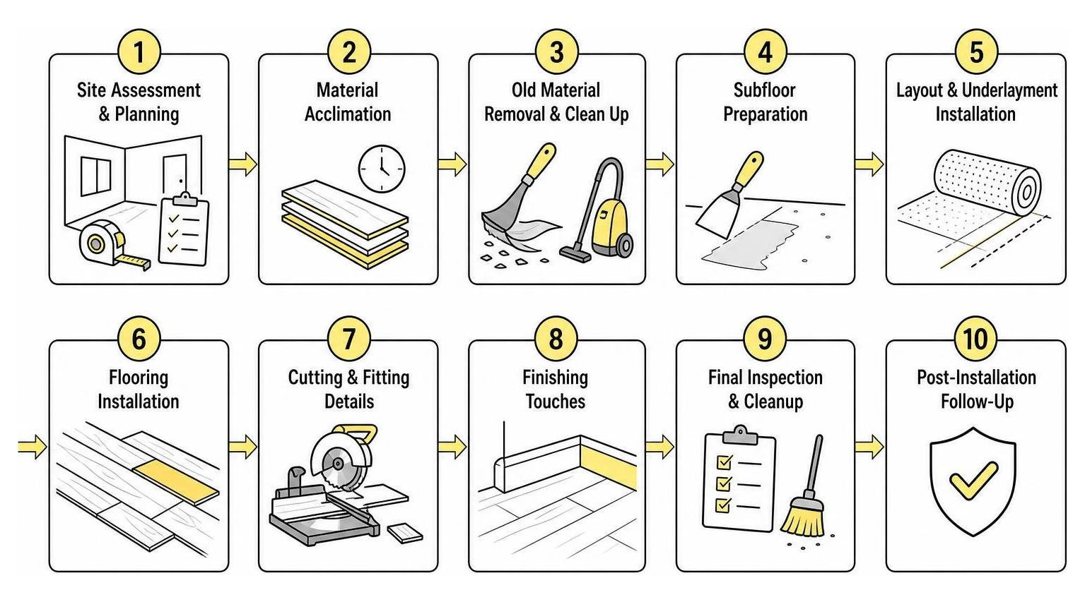 Diagram showing the step-by-step professional flooring installation process Diagram showing the step-by-step professional flooring installation process
