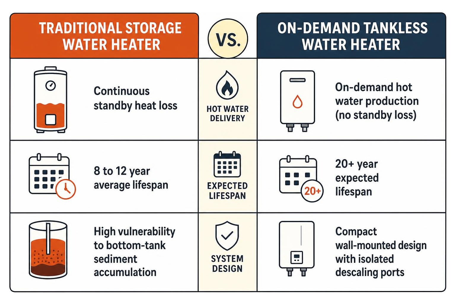 comparison breakdown between traditional storage water heaters and on-demand tankless systems comparison breakdown between traditional storage water heaters and on-demand tankless systems