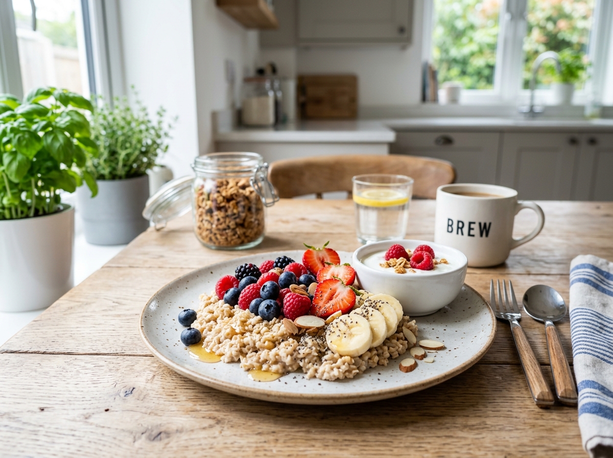 Balanced athlete breakfast with fruit and grains - beach volleyball meal plan