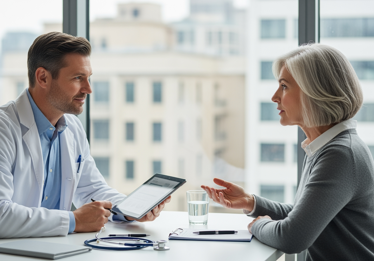 a doctor consulting with a patient about their symptoms - tingling and numbness in legs
