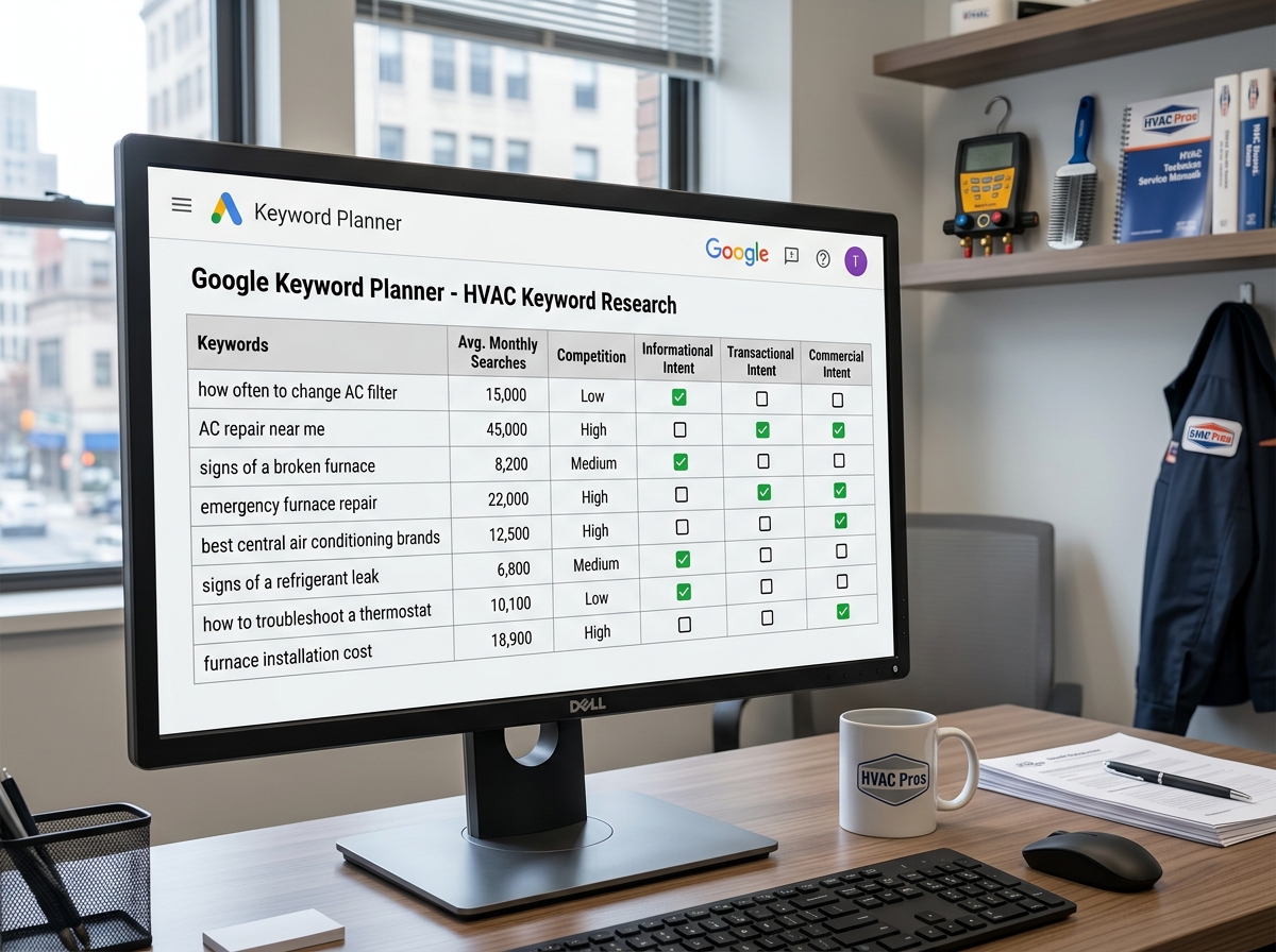 High-volume HVAC search terms and keyword intent categories - Google Ads for HVAC
