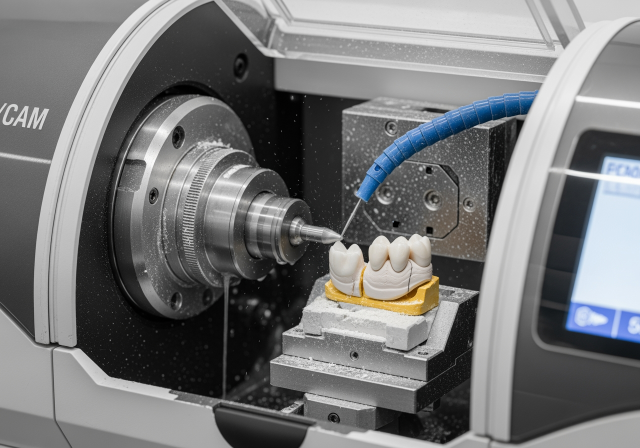 A CAD/CAM machine milling a dental crown - Modern Dental Care