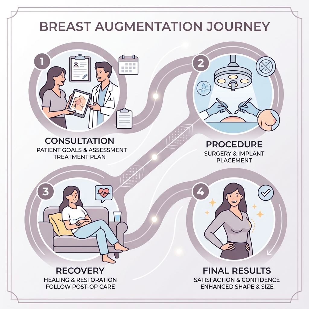 Breast augmentation journey infographic: steps from consultation to final results - boob job nj infographic 
