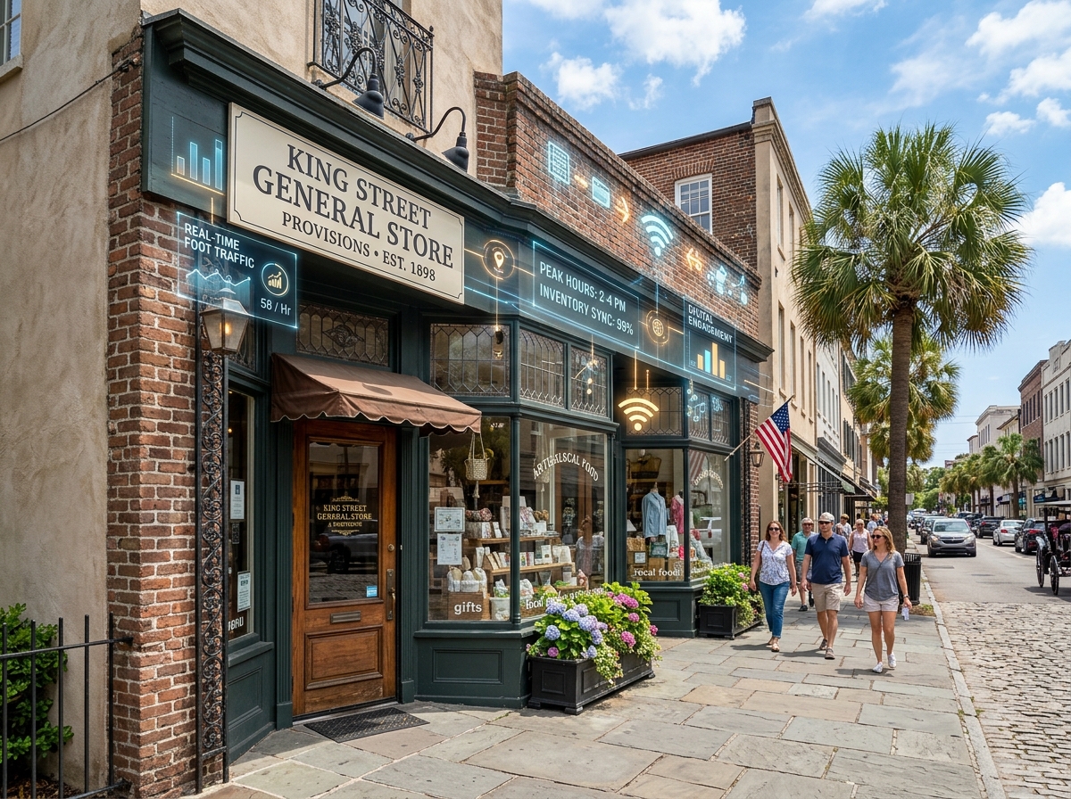 Local Charleston storefront integrating digital signals - Real-time marketing insights