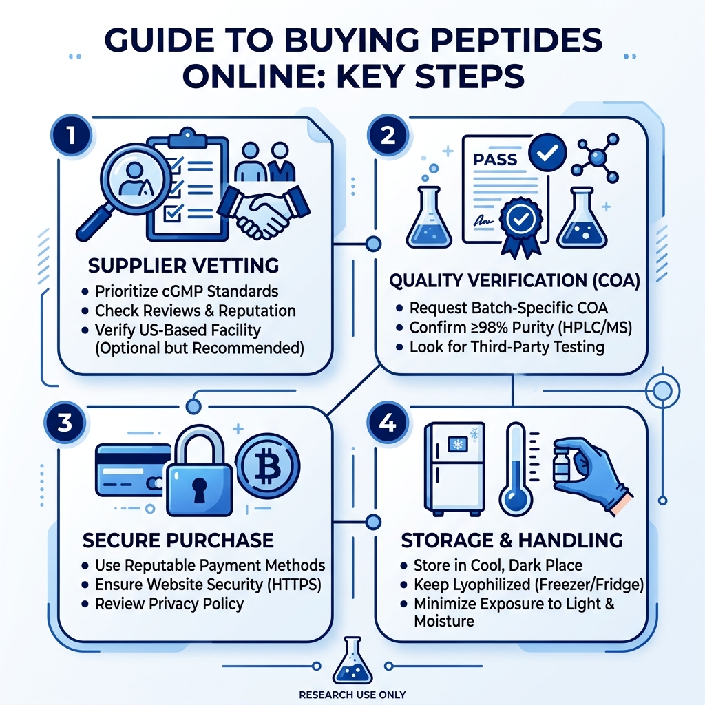 Infographic: How to buy peptides online — key steps from supplier vetting to COA verification and storage - buy peptides