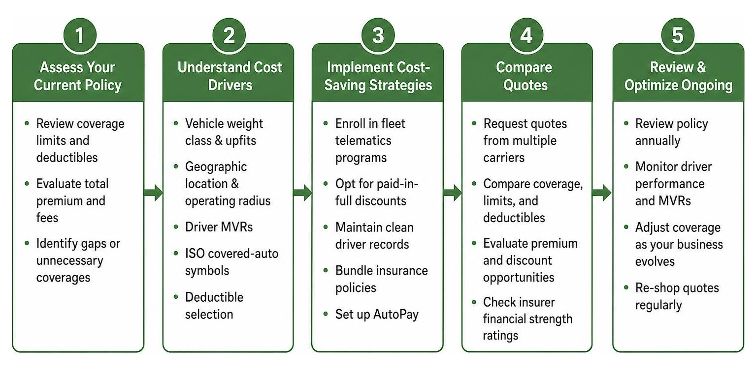 Step-by-step workflow for optimizing commercial auto insurance premiums