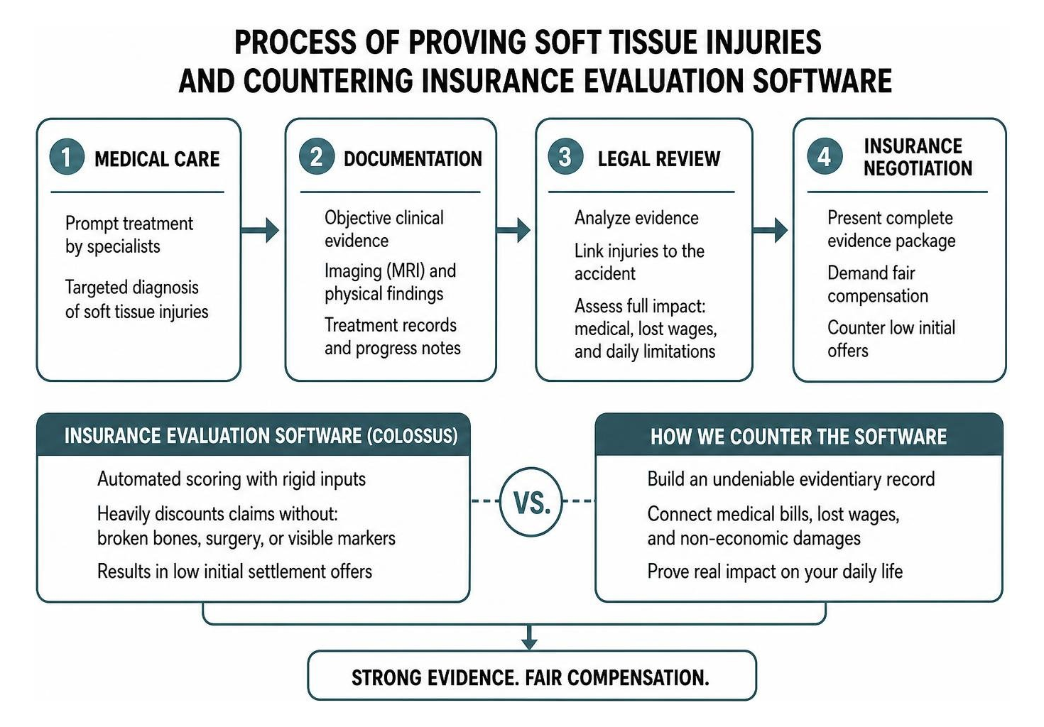 Process of proving soft tissue injuries and countering insurance evaluation software Process of proving soft tissue injuries and countering insurance evaluation software