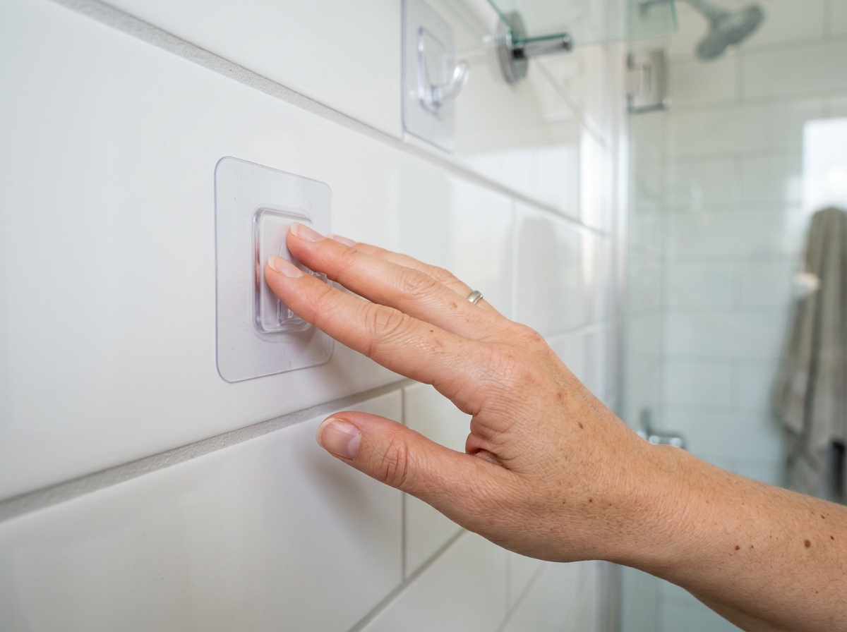 Installing an adhesive bracket on a smooth tile wall - renter friendly shelving