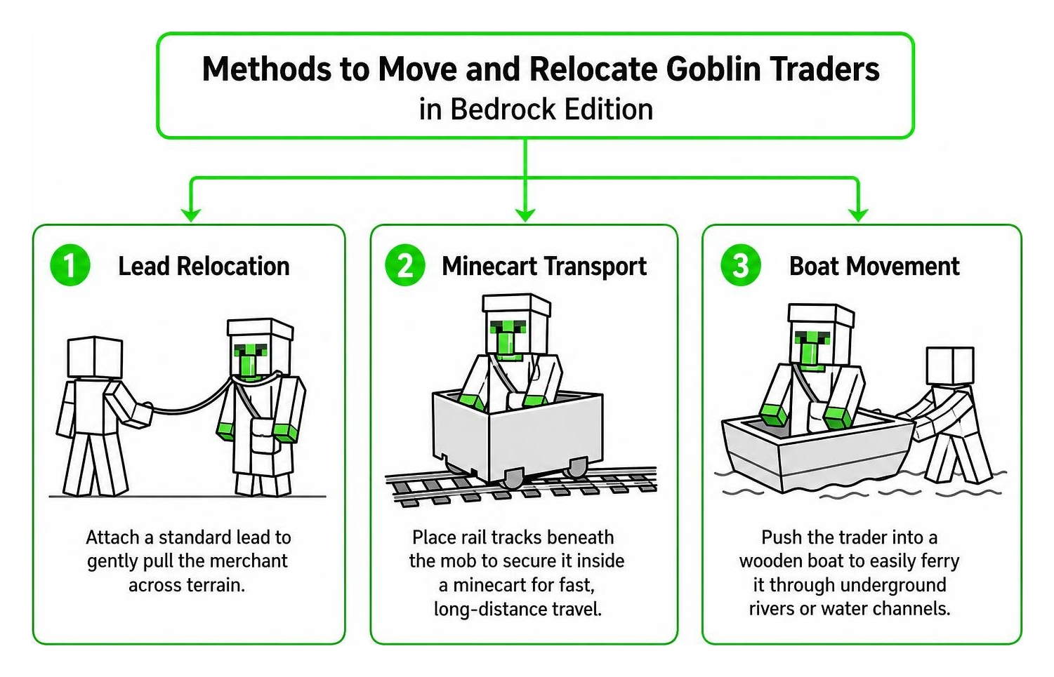 Methods to move and relocate Goblin Traders in Bedrock Edition Methods to move and relocate Goblin Traders in Bedrock Edition