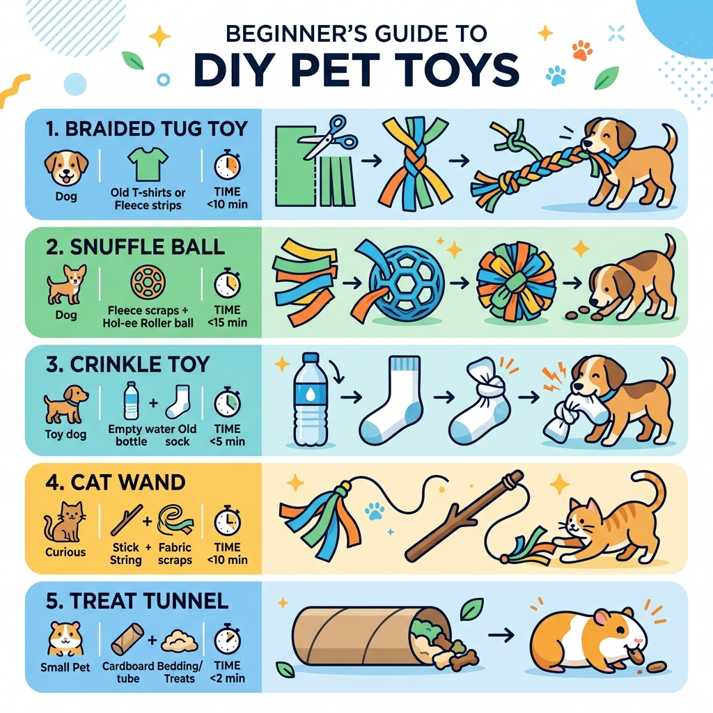 Quick-start guide infographic: 5 beginner DIY pet toys by pet type, materials, and time to make - beginner diy pet toys Quick-start guide infographic: 5 beginner DIY pet toys by pet type, materials, and time to make - beginner diy pet toys