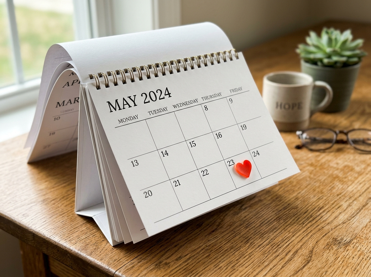 Calendar with a heart marked on a future date to represent the passage of time in healing - divorce emotional healing steps