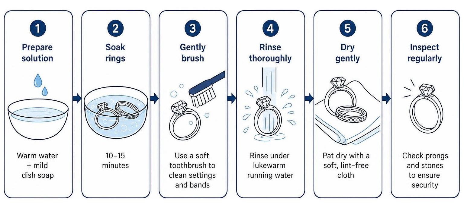 Step-by-step cleaning process for fine diamond bridal sets