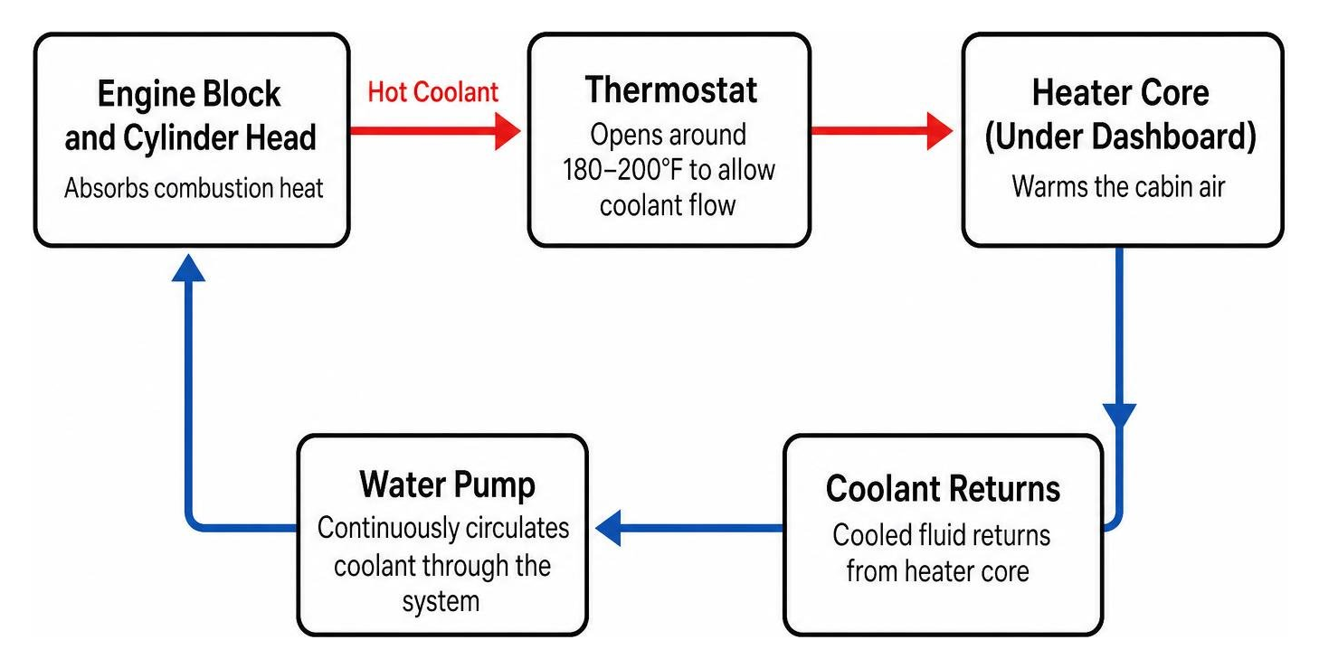Vehicle engine coolant loop circulating through the heater core Vehicle engine coolant loop circulating through the heater core