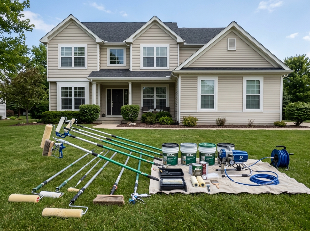 high-reach painting equipment including poles and adjustable heads - how to paint eaves without a ladder