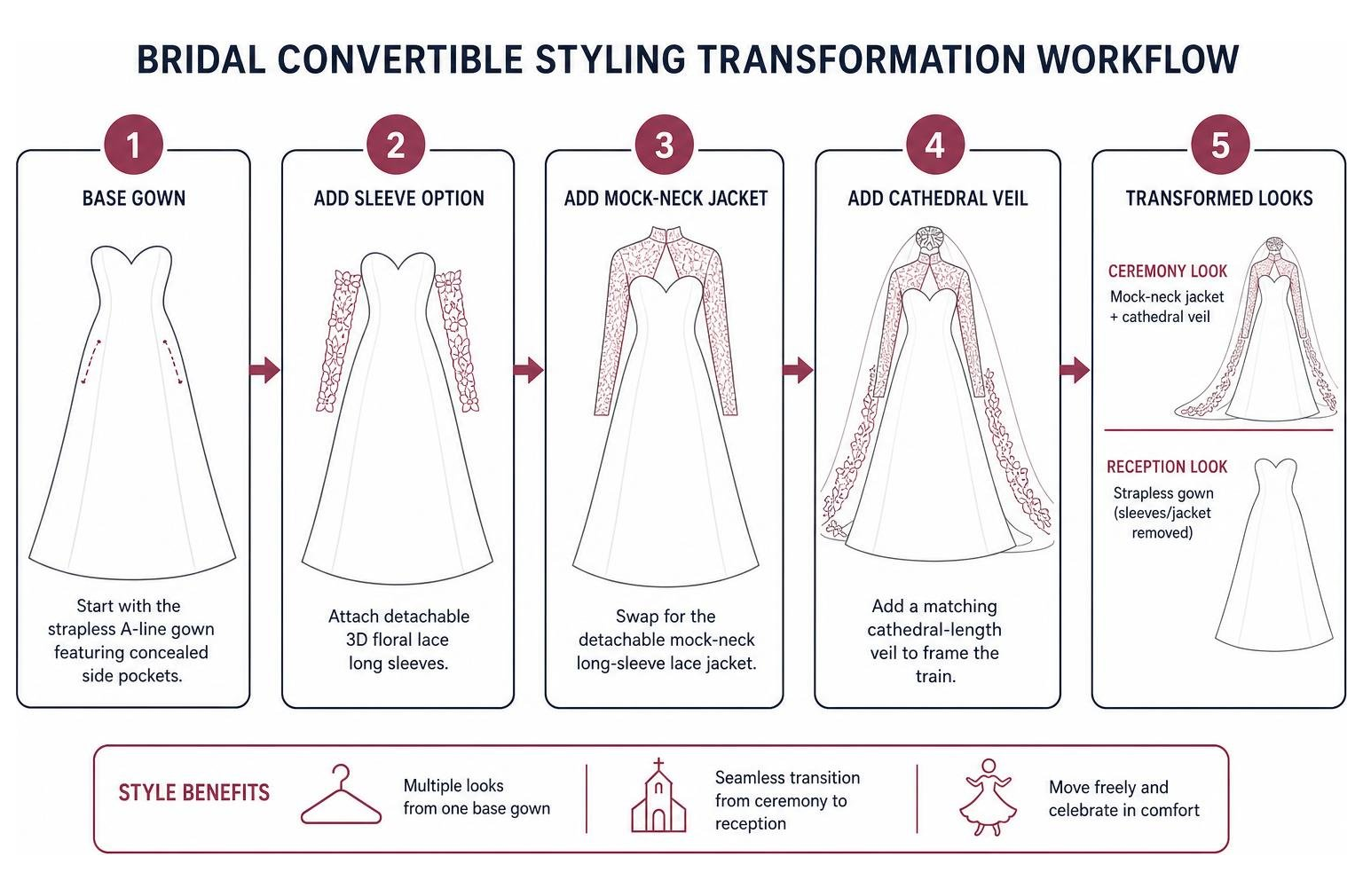 Bridal convertible styling transformation workflow Bridal convertible styling transformation workflow