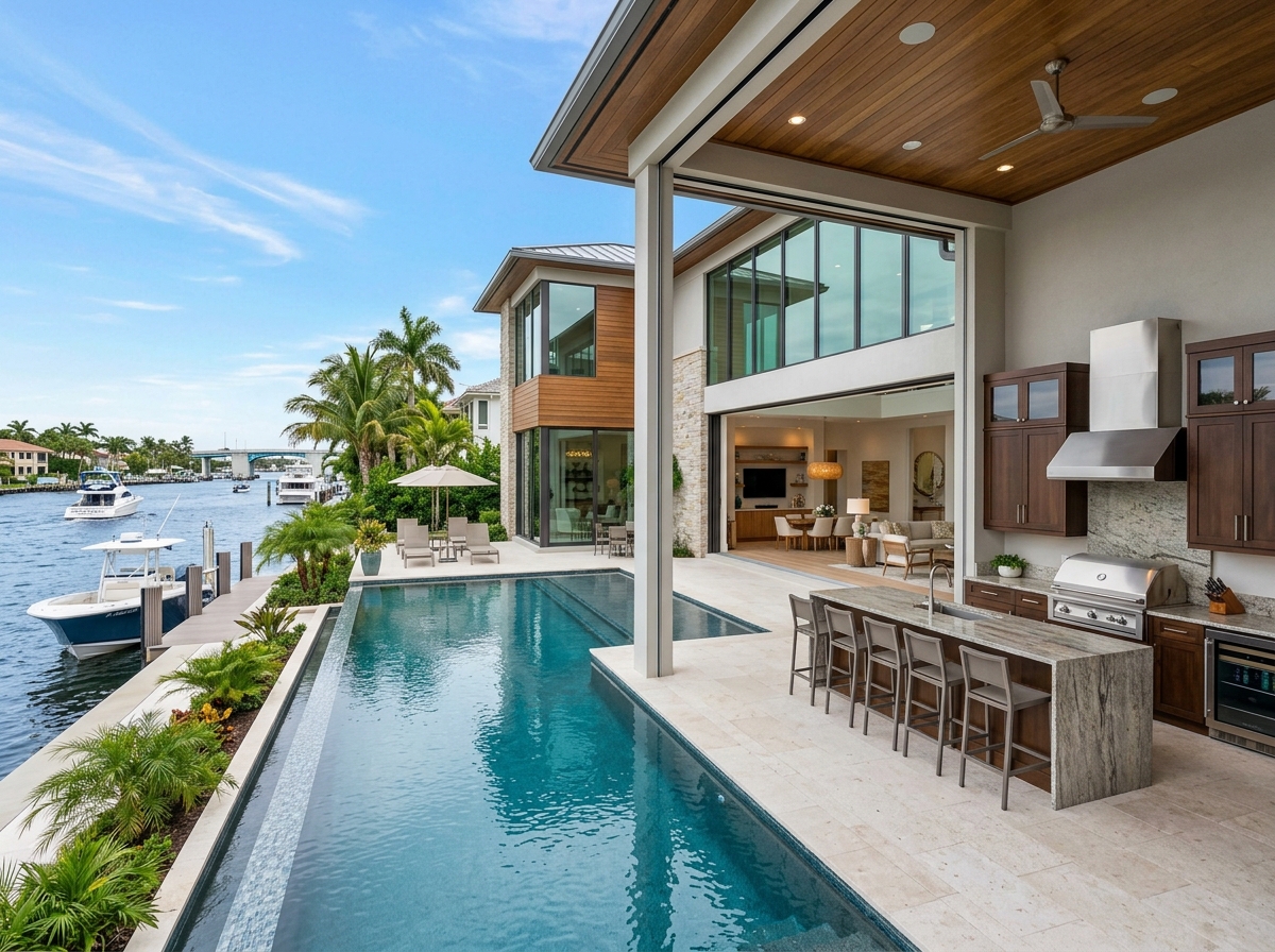 luxury infinity pool and outdoor kitchen - home building and upgrades